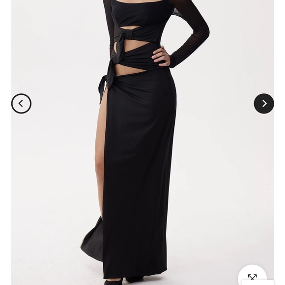 Elegant Black Cut Out Maxi Dress bow tie knots flexible breathable sexy gala hot - Picture 4 of 7